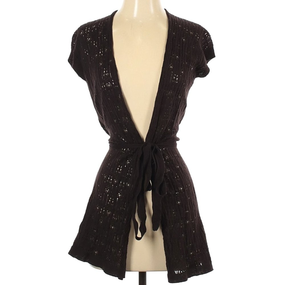 NWT Eileen Fisher Clove Brown Organic Cotton Long Cardigan w/Waist Tie Size XS